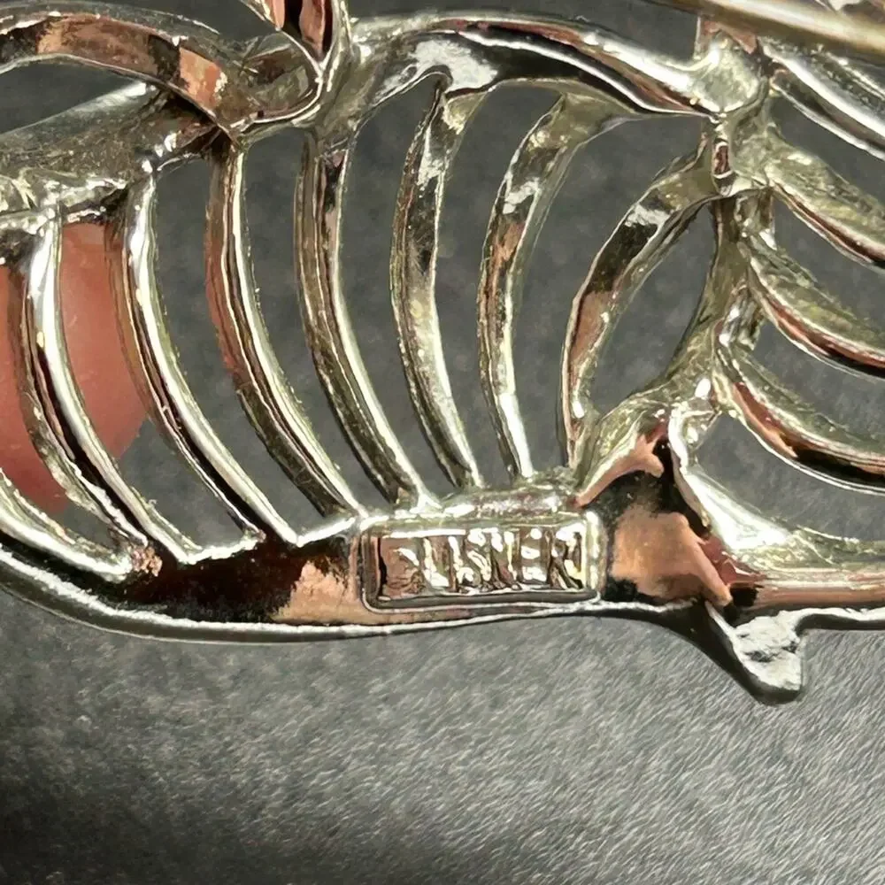 Vintage Signed Lisner Silver Tone Open Air Shell Brooch Pin #645
